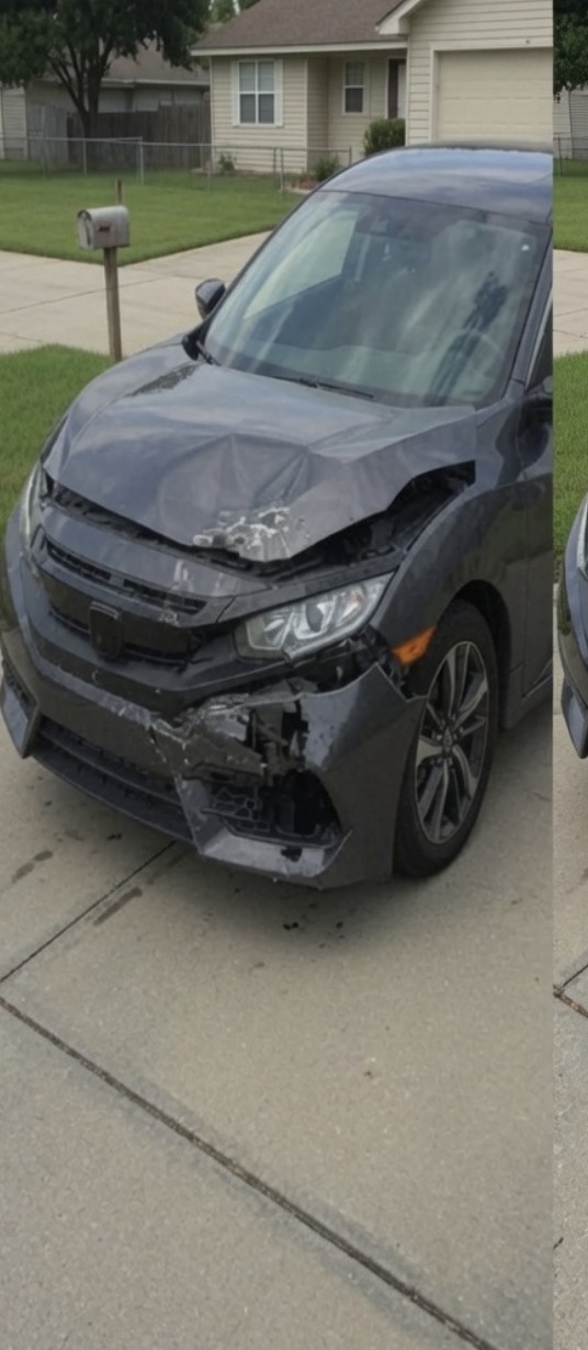 Honda Civic with front-end collision damage before repair